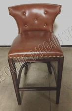 Frontgate BAR Monaco Barstool Counter wood Stool Chair CHESTNUT Leather 30"