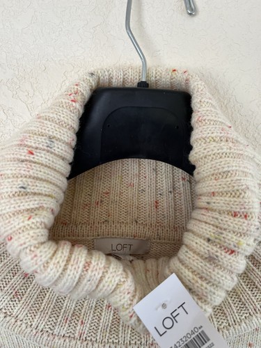Ann Taylor Loft Flecked Pull over Off White Base Turtleneck Poncho Size M/L NWT - Picture 7 of 21