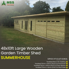 LARGE WOODEN GARDEN TIMBER SHED WITH SPLIT DOOR & FLAT ROOF SUMMER HOUSE 48X10FT