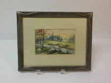 Original 3.5" x 5.5" Watercolor Countryside, 8" x 10" Wood Frame 