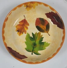 Christmas Tree Shops Serving Bowl Dish~ Autumn Leaves ~ Hand Painted ~ 9.5"