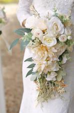Cascading Bouquets for Bride Beige Rose Artificial Bridal Bouquet for Boho Rusti