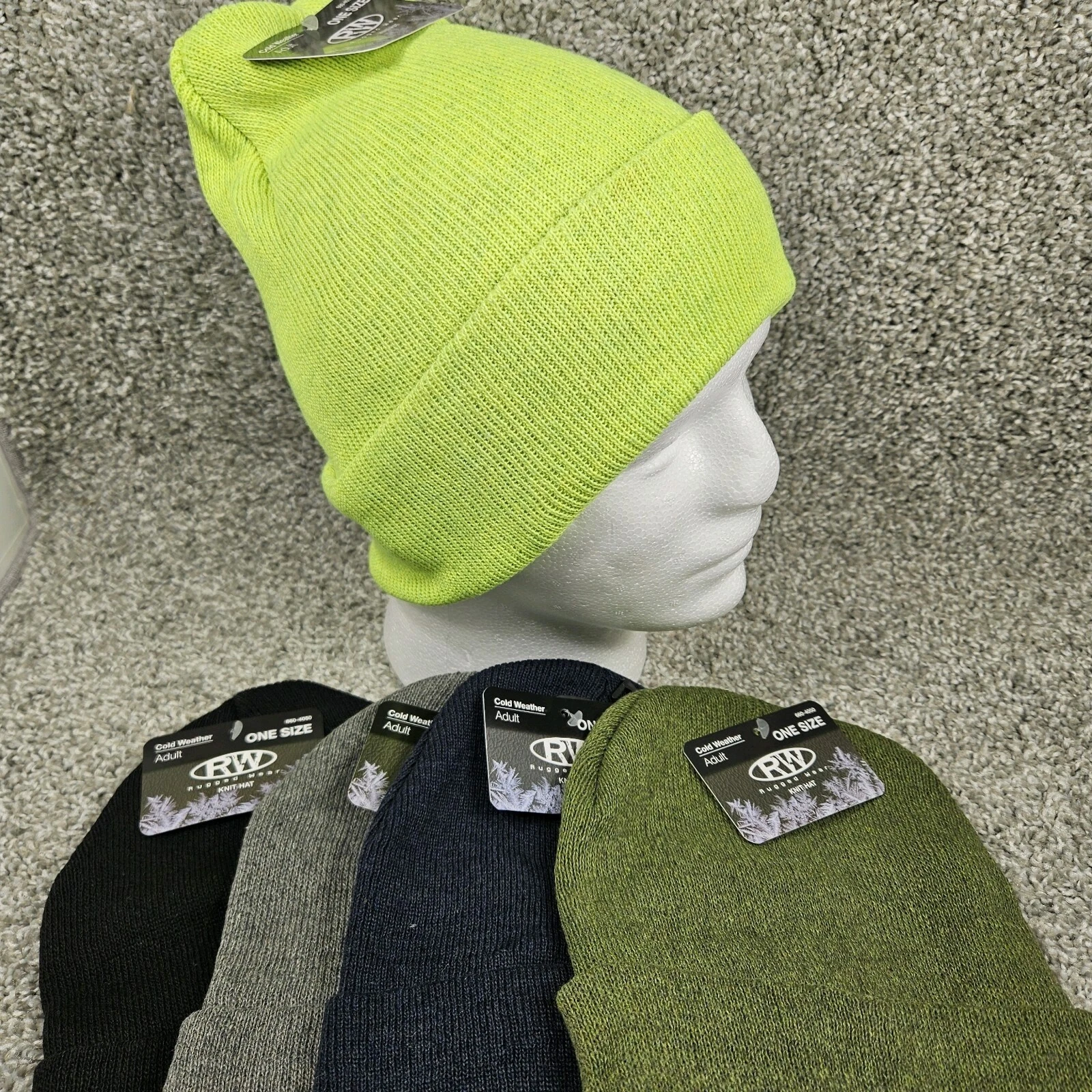 Rugged Wear Knit Beanie Hats Adult One Size Multicolor 5 Pack Comfy Outdoor