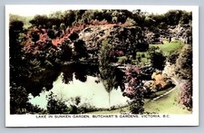 Postcard  RPPCanada BC Victoria Butchart's Gardens Sunken Gardens Tinted  L187