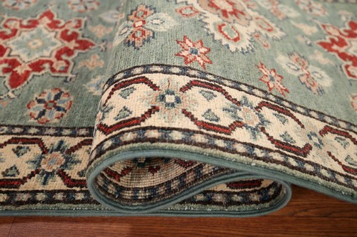 Green/ Ivory Super Kazak Floral Oriental Hallway Rug Handmade Runner 2'x6' - Picture 12 of 12