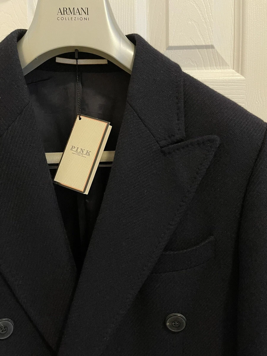 1295 THOMAS PINK Navy Overcoat Wool Cashmere Peak Lapel 40 R