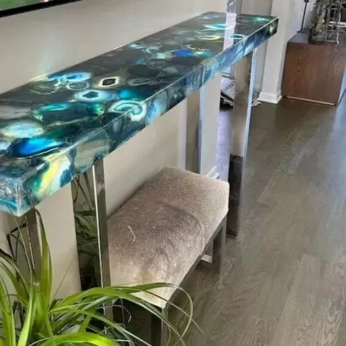12"x30" Blue Agate Table Top | Handmade Side Console Table Top | Luxury Decor - Image 4 of 4