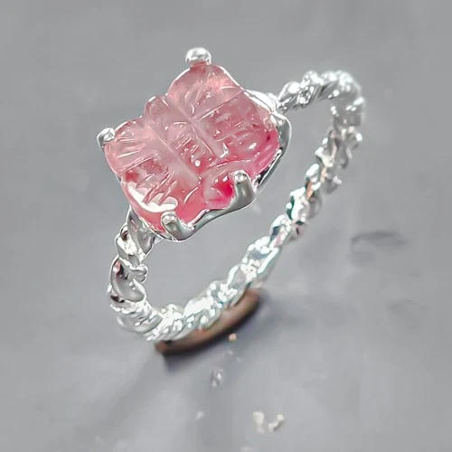 Handmade 4 ct+ Natural Tourmaline Ring 925 Sterling Silver Size 7.25 /R441275