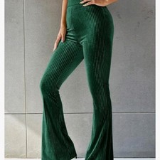 Large, Medium Green Velvet Ribbed Bell bottoms With Stretch, New With Tags
