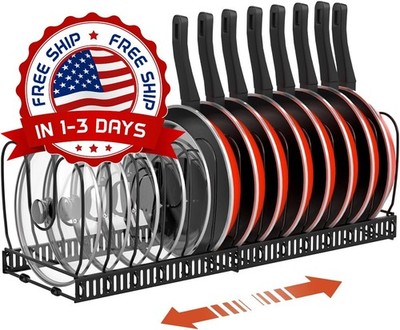 Organizador De Tapas 14 Divisores Ajustables Soporte Para Ollas Platos Tablas US