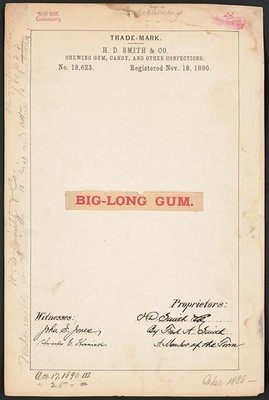 Cincinnati OH 1890 H D Smith Co Big-Long Gum Trade-Mark Confectionery