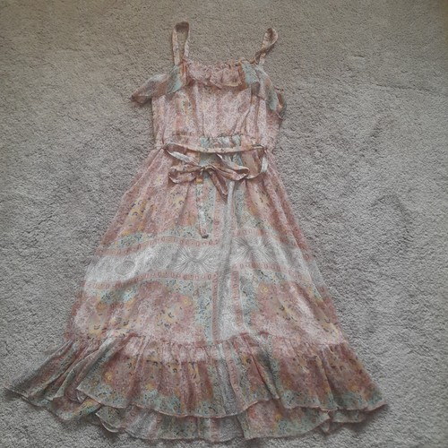 Laura Ashley Dress 12 Prairie Pink Ditsy Floral Sheer Lined Strapy Midi Boho - Picture 10 of 12