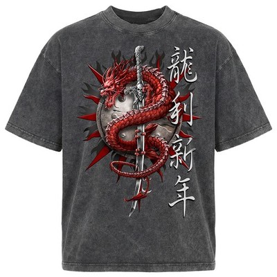 Spiral - ORIENTAL DRAGON  - Box T-Shirt Acid Wash Charcoal