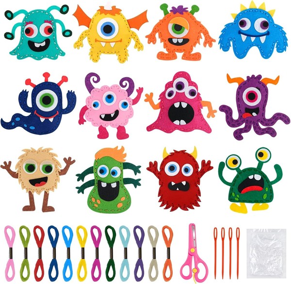 12-Teiliges NäHset FüR Kinder, Monsters Filz-NäHset, Bastelset Aus Filz, Ba-image