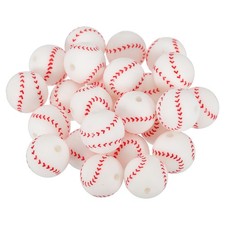25PCS White Baseball Beads,15mm Silicone Beads Sports Beads Bulk Ball Focal Bead