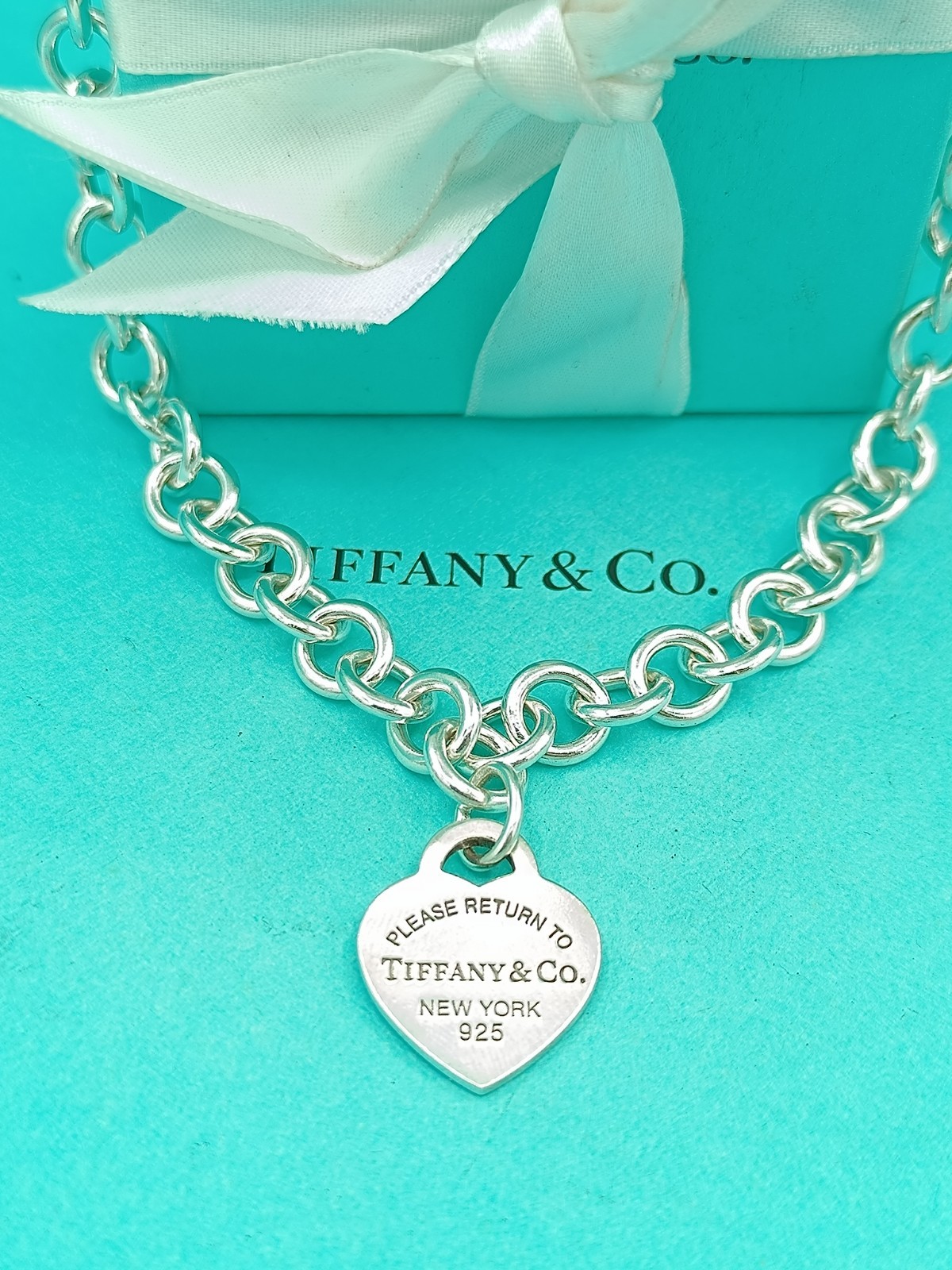 Return To Tiffany & Co Sterling Silver Heart Tag Necklace 16" Retail £990+