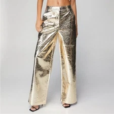 BRAND NEW Nasty Gal Gold Metallic Crackle Wide Leg Pants in Size 8