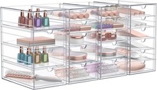 4-Piece Clear Acrylic Makeup Organizer with 20 Drawers, Stackable Storage Bins