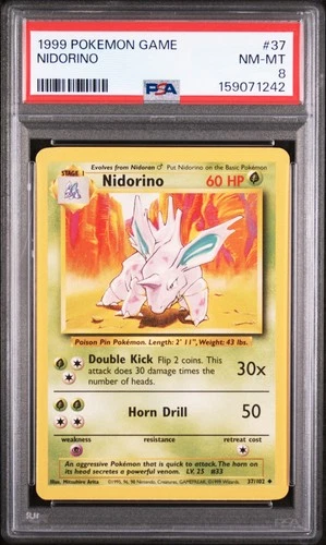 1999 POKEMON BASE SET UNLIMITED #37 NIDORINO PSA 8