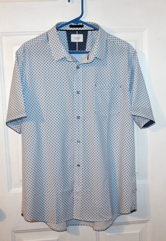 7 Diamonds Men's XL 4-Way Stretch Shirt White/Blue Short Sleeve NWOT