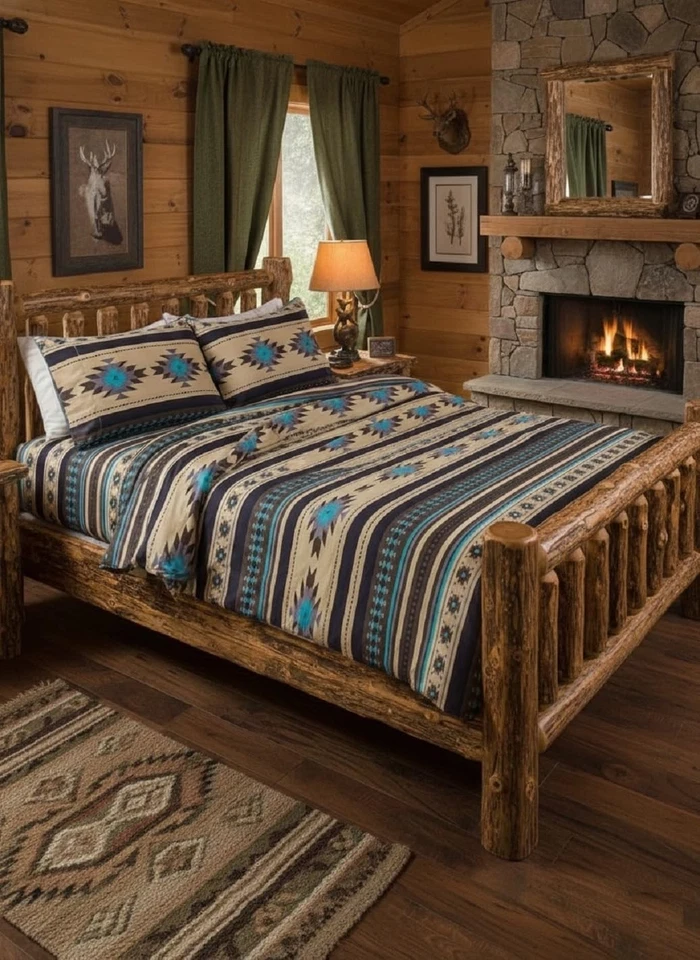 Elegante juego de sábanas Prescott Queen de 4 piezas - patrones geométricos verde azulado y tribales Foto 4 de 4