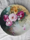 ANTIQUE JPL FRANCE LIMOGES HAND PAINTED FLORAL PINK ROSE PORCELAIN PLATE CHARGER