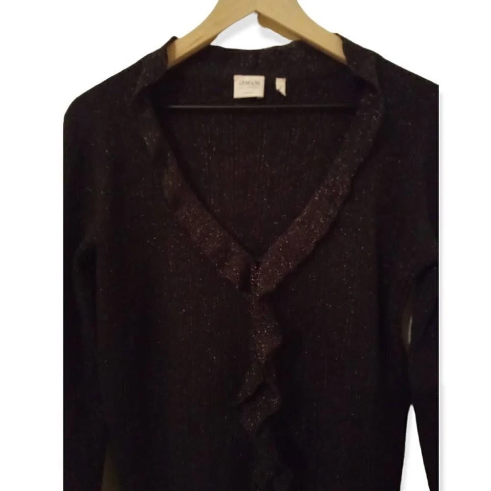 Suéter de Lana Armani Collezioni Negro Metálico Volantes Frontales Talla 10 Foto 2 de 4