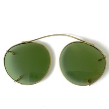 Vintage Gold Tone Clip On Sunglasses With Green Lenses Collectible Retro Look