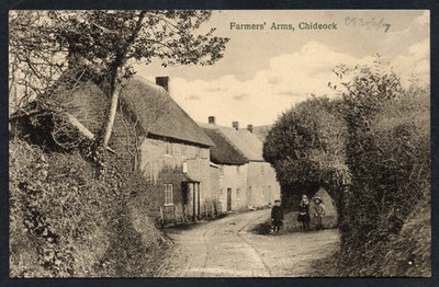 Postkarte Chideock bei Bridport Dorset Dorf Kneipe Bauernarme datiert 1917 Hine