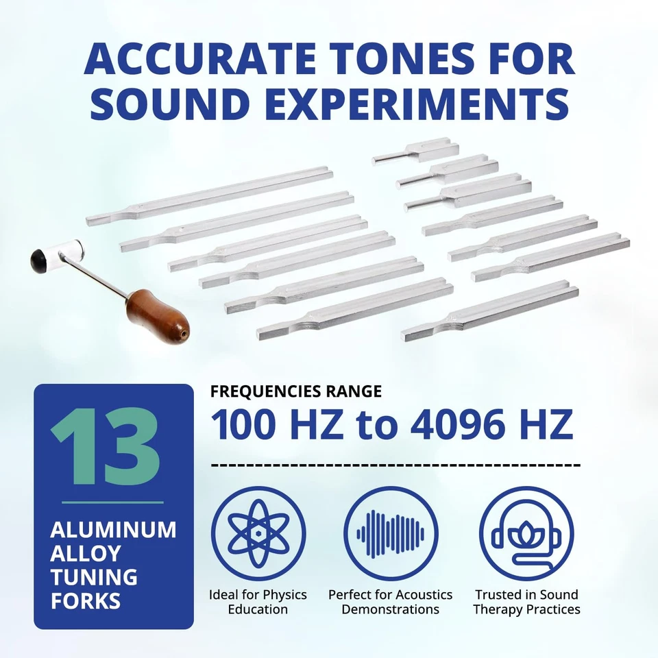 Garfo de ajuste United Scientific conjunto de 13 com martelo de duas extremidades – 13 alumínio... - Imagem 2 de 4