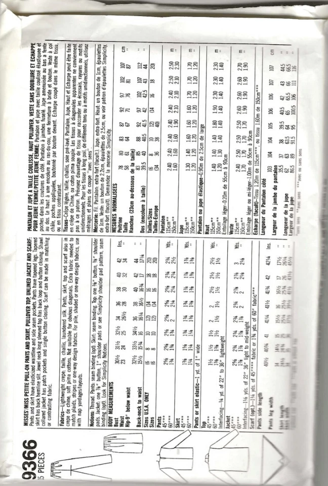 Pattern Simplicity Women's Sewing Misses' Pants Skirt Top Jacket Scarf Size 6-12 - Image 2 of 2