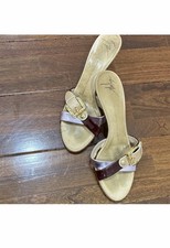 Giuseppe Zanotti Beige Burgundy Purple Leather Buckle Mule Stiletto Heels 38.5