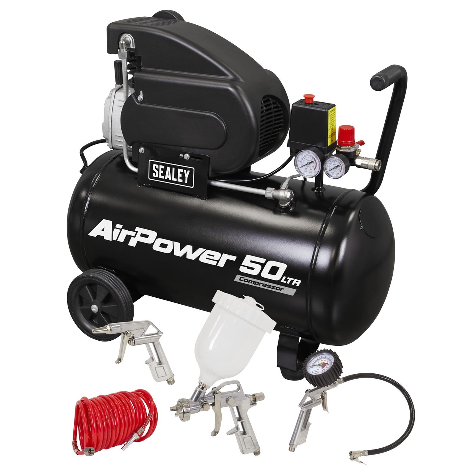 Sealey Compressor 50ltr Direct Drive 2hp with 4pc Air Accessory Kit - SAC5020APK
