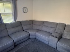 Large Gray Corner Sofa With Dual Reclining Chairs With Reading Lights + USB PORT