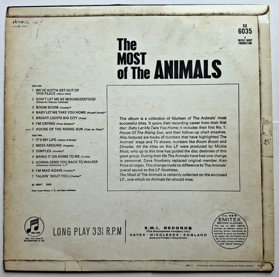 The Animals - The Most Of The Animals - UK 1st press - Columbia 1965 - (VG / VG) - Image 3 of 4