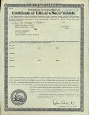1955 NC Title Of Motor Vehicle For a 1946 FORD 2 DR WALTER RICHMOND