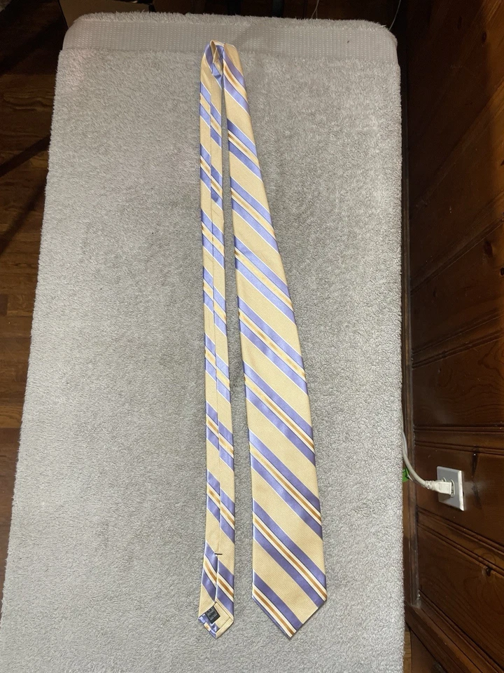 Corbata para hombre IKE BEHAR dorada, amarilla, azul/rayas de seda Foto 3 de 4