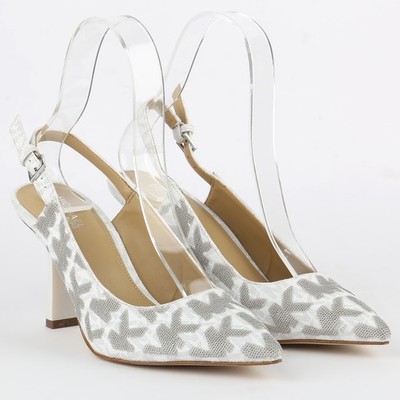 Michael Kors Slingback Pumps Damen MK Monogram Weiß Spitze High Heels 842032