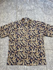 Pierre Cardin Hawaiian Shirt Men's L Blue Tropical Leaf Print 100 Cotton New