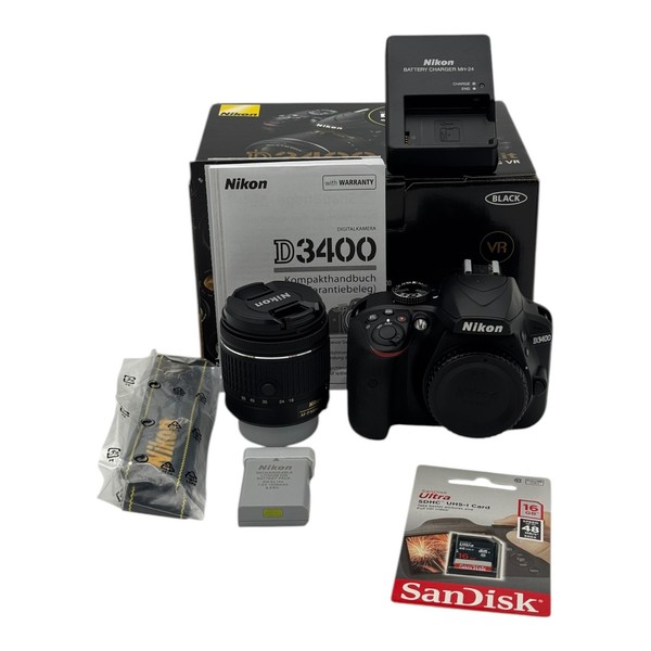 Nikon D3400 24.2MP DSLR Kit AF-P 18-55 VR Objetivo Nuevo con paquete de accesorios
