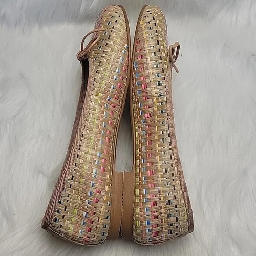 PATRICIA GREEN Skim Raffia Tan Multi-Color Woven Bow Boho Preppy Ballet Flats 9 - Picture 5 of 11