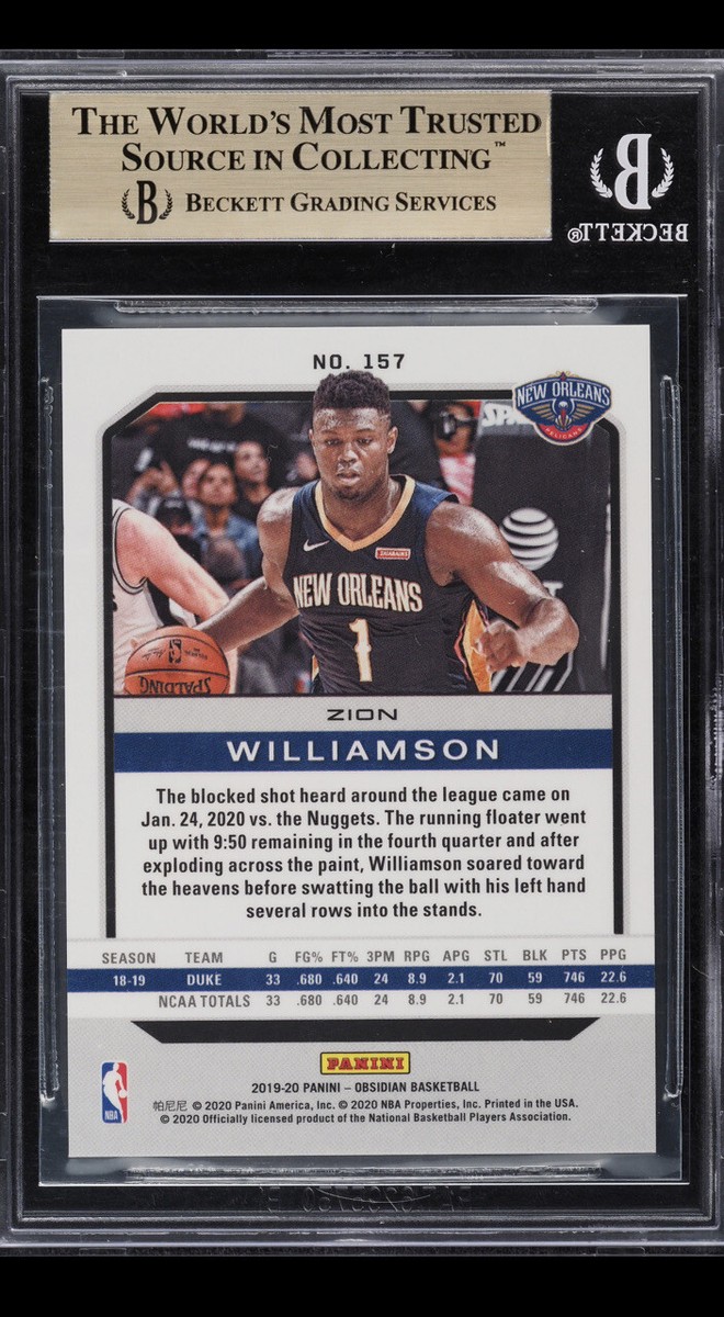 Panini Obsidian Zion rc Purple75シリ 2019-20 Zion Williamson BGS 9.5 Gem Mint+ Panini Obsidian