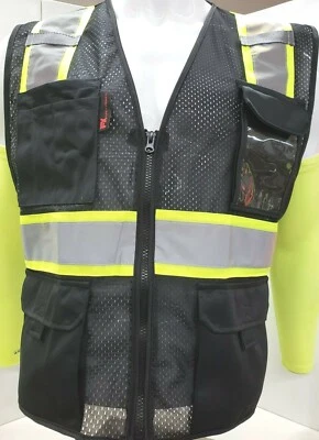 FX SAFETY PRODUCTS FX High Visibility Reflective BLACK OR BLUE Safety Vest w/ ID pocket FXSV2000-BK