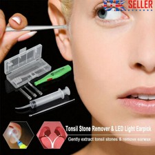 LED Light Tonsil Stone Remover Kit 3 Tip Irrigation Syringe + Ear Wax Earpick Y