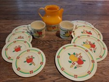 11 Red  Yellow   Chilton Plastic Toy Play Dishes Plates Cups  Pitcher