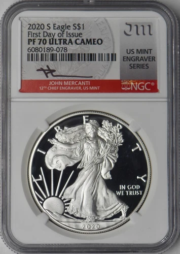 2020-S American Silver Eagle NGC PF70UC FDOI Mercanti Engraver Srs. ✪COINGIANTS✪