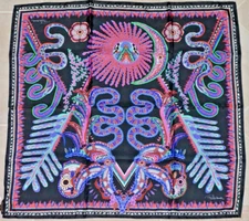 NWT $250 ROBERTO CAVALLI Square Silk Scarf VooDoo Print Black Multi 35"