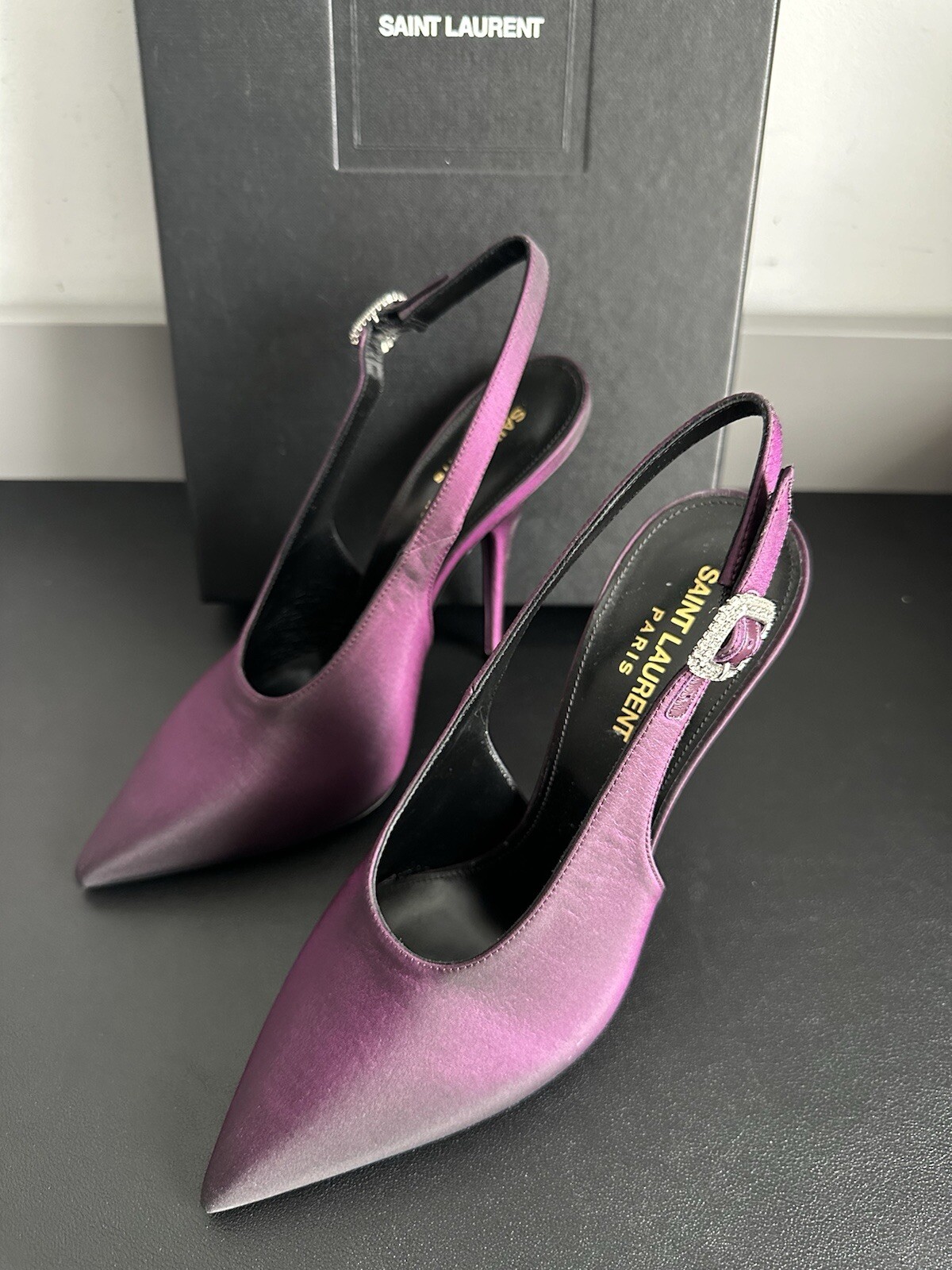 Saint Laurent YSL Yasmeen Crystal Slingback décolleté bordeaux EU 38 US 8 RRP £ 925