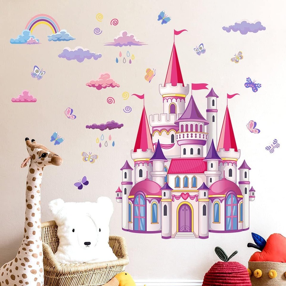 Castle Wall Stickers Room Decor for Bedroom Girls Vinyl Rainbow Cloud