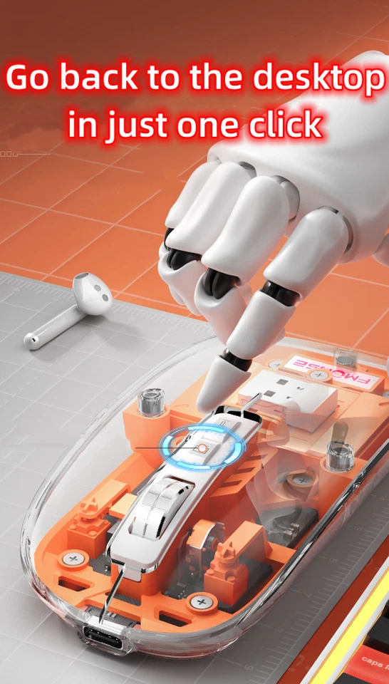 Transparent Gaming Mouse 2.4G Bluetooth-compatible Wireless Mouse with RGB Light Foto 4 de 4